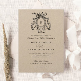 Invitación Elegante Rosas florales Escudo Boda de Vintage