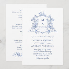 Invitación Elegante Rosas franceses azules Boda floral jardín