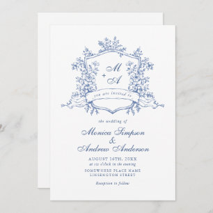Invitación Elegante Rosas franceses azules Boda floral jardín