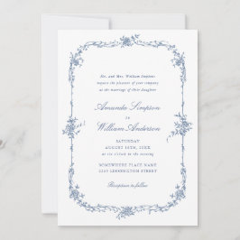 Invitación Elegante Rosas franceses azules Boda jardín código