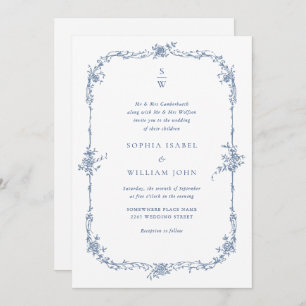 Invitación Elegante Rosas franceses azules Boda jardín código