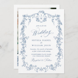 Invitación Elegante Rosas franceses azules Boda jardín código