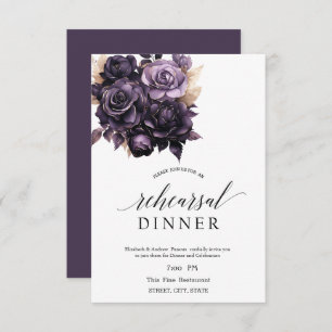 Invitación Elegante Rosas morados oscuros ensayan cena