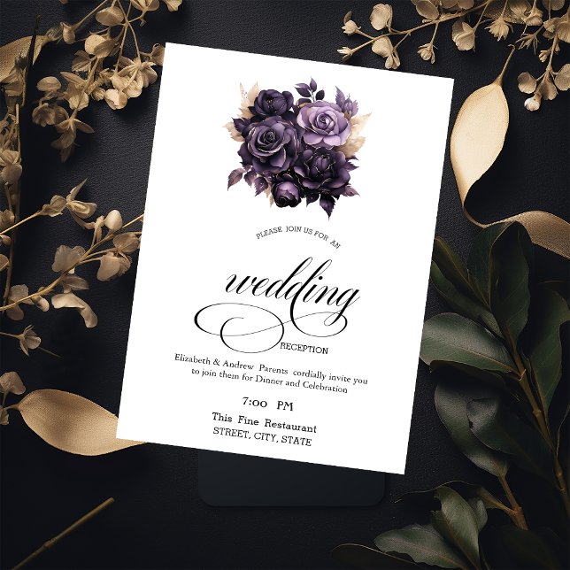 Invitación Elegante Rosas morados oscuros ensayan cena (Subido por el creador)