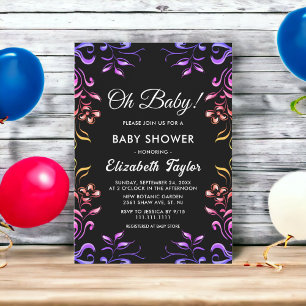 Invitación Elegante Rosas neones modernos Baby Shower floral