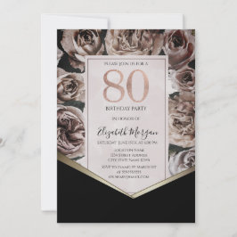 Invitación Elegante Rosas oscuros 80 cumpleaños