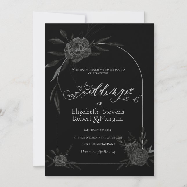 Invitación Elegante Rosas oscuros Boda negro (Anverso)