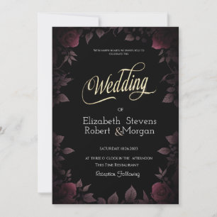 Invitación Elegante Rosas oscuros de Borgoña Boda negro