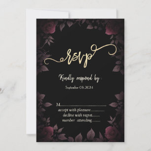 Invitación Elegante Rosas oscuros de Borgoña Negro RSVP