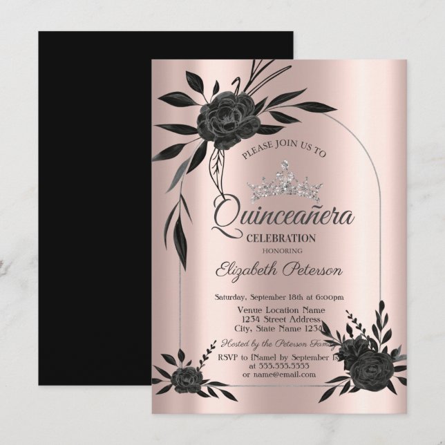 Invitación Elegante Rosas oscuros oro Rosa gótico oro (Anverso / Reverso)