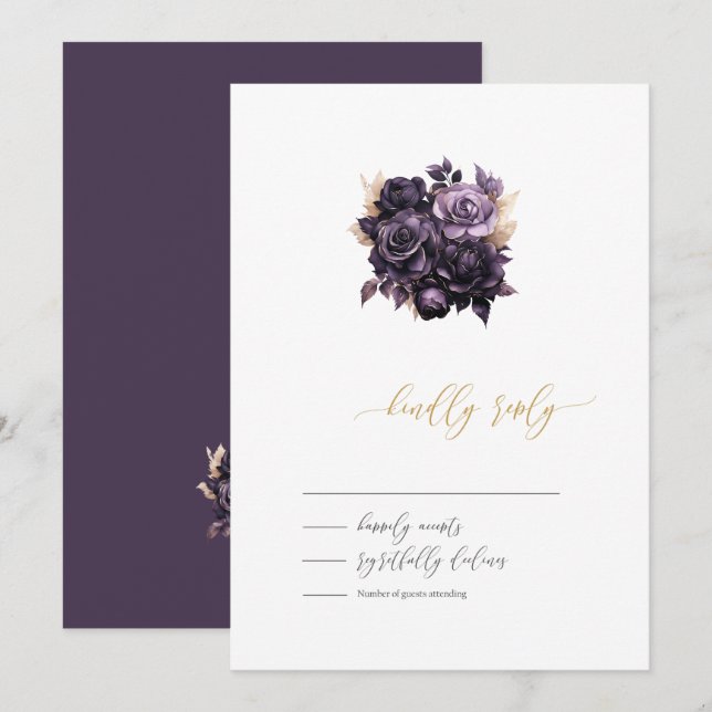Invitación Elegante Rosas Púrpura Oscuro RSVP (Anverso / Reverso)
