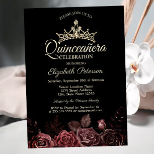 Invitación Elegante Rosas Rojas Gótico Quinceañera