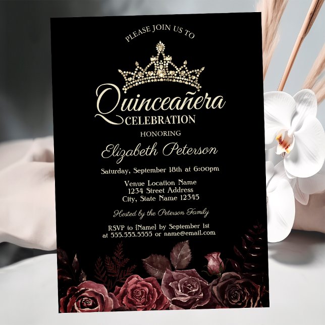 Invitación Elegante Rosas Rojas Gótico Quinceañera  (Subido por el creador)