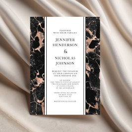 Invitación Elegante Rose Gold Black Marble Wedding