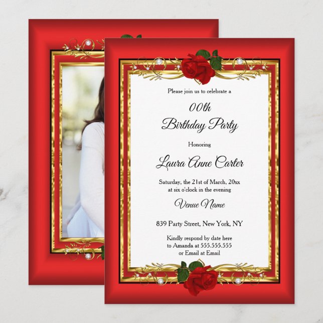 Invitación Elegante Rose Gold foto de la fiesta de cumpleaños (Anverso / Reverso)