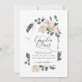 Invitación Elegante Roses Blancos Ampersand Floral Arch Boda