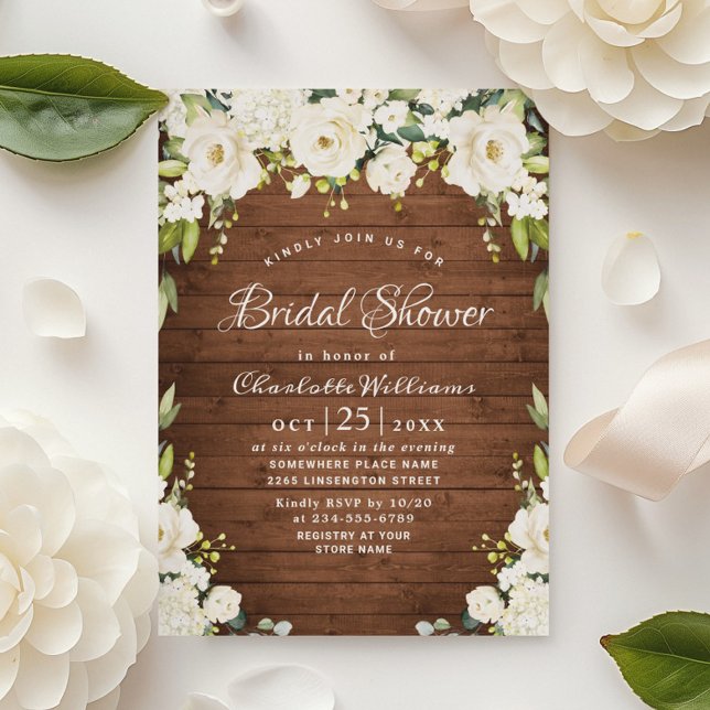 Invitación Elegante Roses Blancos Rústica Ducha Nodal De Made (Subido por el creador)