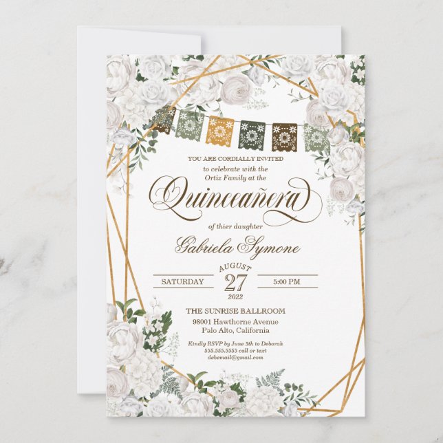 Invitación Elegante Roses Blancos Rústicos Occidentales Quinc (Anverso)