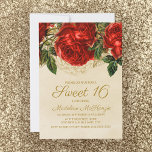 Invitación Elegante Roses Rojas Tan Dulce 16 Cumpleaños<br><div class="desc">Hermosas y elegantes rosas rojas en la fiesta de cumpleaños de bronceado Sweet 16/16 invitaciones de 5"x7".</div>
