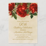 Invitación Elegante Roses Rojas Vintage 90 cumpleaños<br><div class="desc">Hermosa y elegante invitación a la fiesta de cumpleaños 90 de las rosas rojas vintage.</div>