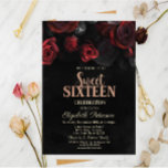 Invitación Elegante Roses Rojos Dulce negro 16<br><div class="desc">Moderno,  moda y glamuroso Sweet 16 con rosas rojas sobre fondo negro.</div>