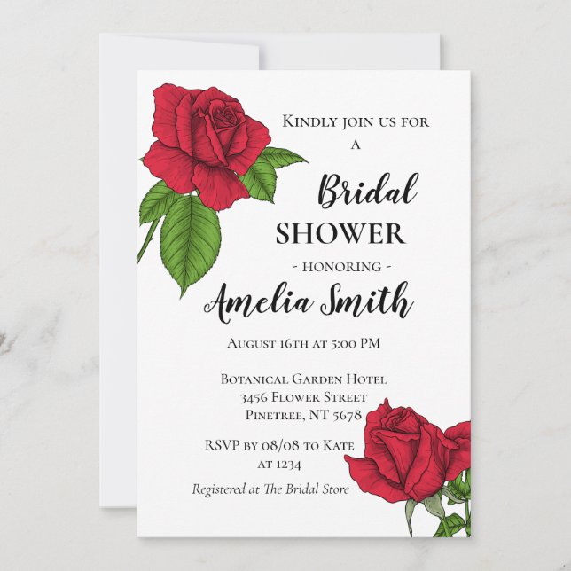 Invitación Elegante Roses Rojos Floral Bridal Shower Invitaci (Anverso)