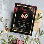 Invitación Elegante Roses Rojos Marco Negro 40 cumpleaños<br><div class="desc">Una moderna,  moda y glamurosa invitación con elegantes rosas rojas sobre fondo negro.</div>