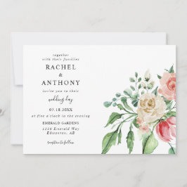 Invitación Elegante Roses Rosa Watercolor Romántico Jardín