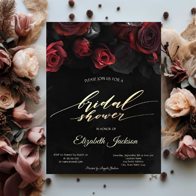 Invitación Elegante Roses Roses Gótico Bridal Shower (Subido por el creador)