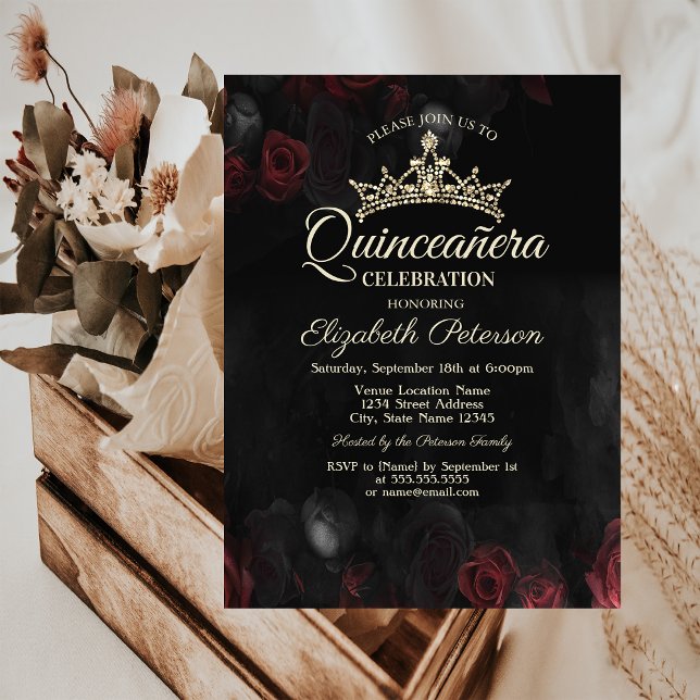 Invitación Elegante Roses Roses Góticos Quinceañera (Subido por el creador)