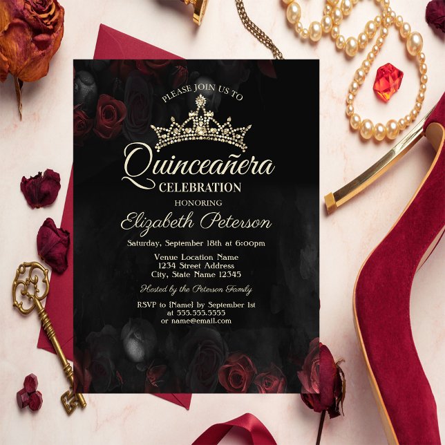 Invitación Elegante Roses Roses Góticos Quinceañera (Subido por el creador)