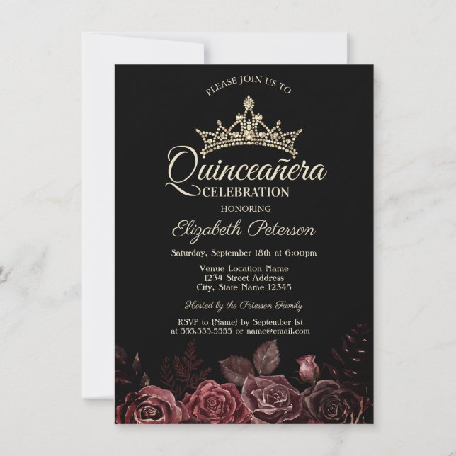 Invitación Elegante Roses Roses Góticos Quinceañera (Anverso)