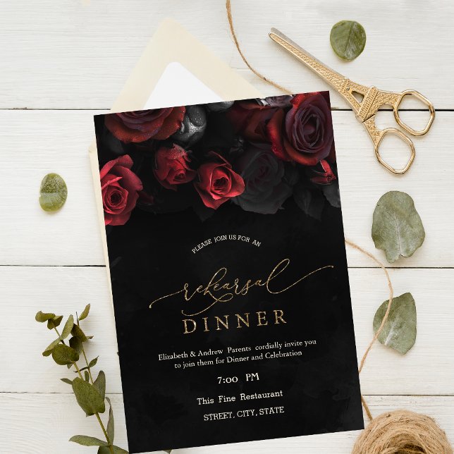 Invitación Elegante Roses Roses Roses Góticos Ensayo Cena (Subido por el creador)
