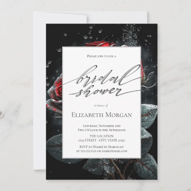Invitación Elegante Roses Roses Roses Negro Bridal Shower (Anverso)