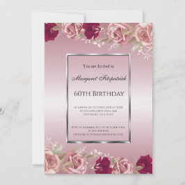 Invitación Elegante Roses Roses Roses Rojos Cumpleaños Rosa