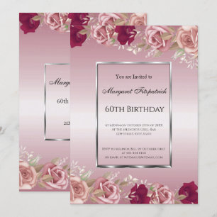 Invitación Elegante Roses Roses Roses Rojos Cumpleaños Rosa