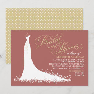 Invitación Elegante Rosewood Gold Boda Gown Bridal Shower