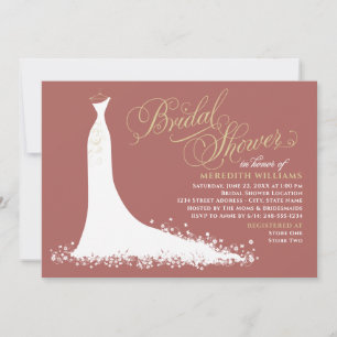 Invitación Elegante Rosewood Gold Boda Gown Bridal Shower