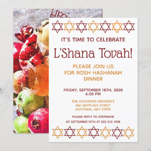 Invitación Elegante Rosh Hashanah Estrella Roja y Gold de Dav