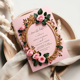 Invitación Elegante Rosy Floral Art Nouveau Guardar La Fecha