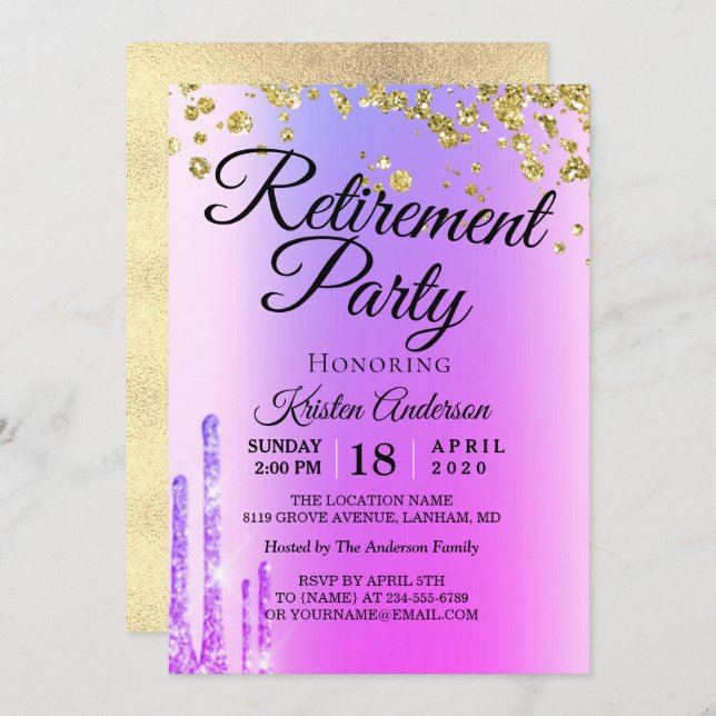 Invitación Elegante Rosy Sparkly Purpurina Fiesta de Jubilaci (Anverso / Reverso)