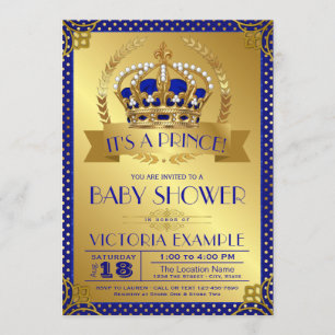 Invitación Elegante Royal Azul Dorado Príncipe Baby Shower