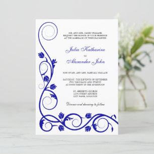 Invitación Elegante Royal Blue and White Swirls