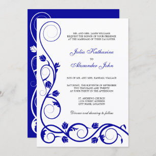 Invitación Elegante Royal Blue and White Swirls