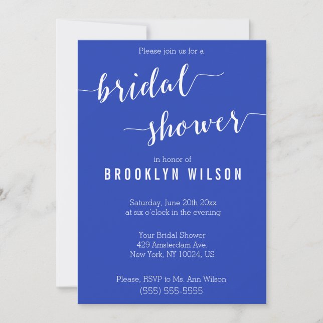 Invitación Elegante Royal Blue Bridal Bridal Shower Invitacio (Anverso)
