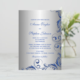 Invitación Elegante Royal Blue Faux Purpurina Floral Swirls
