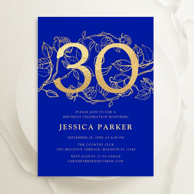 Invitación Elegante Royal Blue Gold 30 cumpleaños (Subido por el creador)