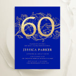 Invitación Elegante Royal Blue Gold 60 cumpleaños<br><div class="desc">Elegante invitación a la fiesta de cumpleaños número 60 de oro azul real. Diseño femenino moderno de personalizable con acentos botánicos rosas y oro falso purpurina. Sencilla tarjeta de invitación floral perfecta para una elegante celebración de cumpleaños femenina. Personaliza con tus propios detalles. Invitaciones Zazzle impresas o una plantilla imprimible...</div>