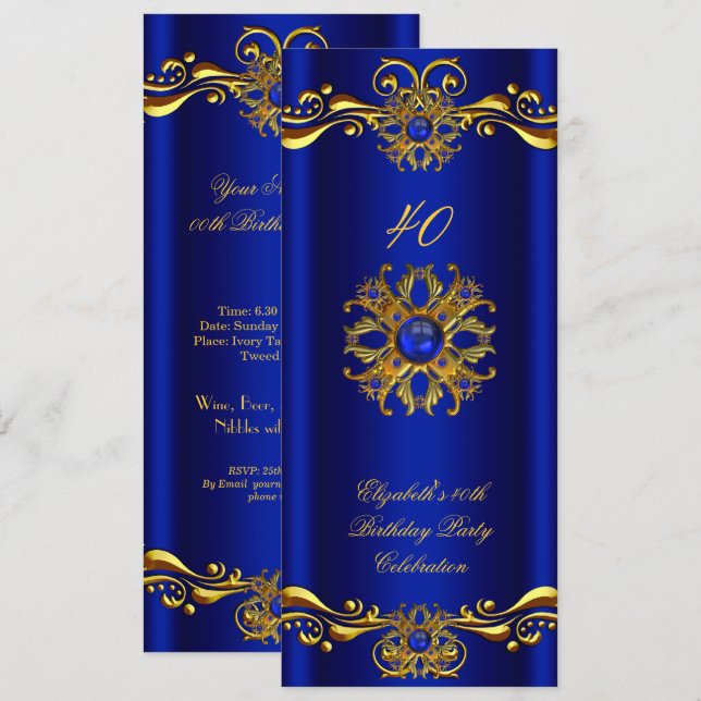 Invitación Elegante Royal Blue Jewel Gold Cumpleaños 3 (Anverso / Reverso)