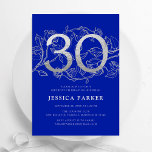 Invitación Elegante Royal Blue Silver 30 cumpleaños<br><div class="desc">Elegante invitación de fiesta de cumpleaños 30 de color azul real. Personalizable diseño moderno femenino con acentos botánicos rosas y una falsa plata purpurina. Sencilla tarjeta de invitación floral perfecta para una elegante celebración de cumpleaños femenina. Personaliza con tus propios detalles. Invitaciones Zazzle impresas o una plantilla imprimible digital de...</div>